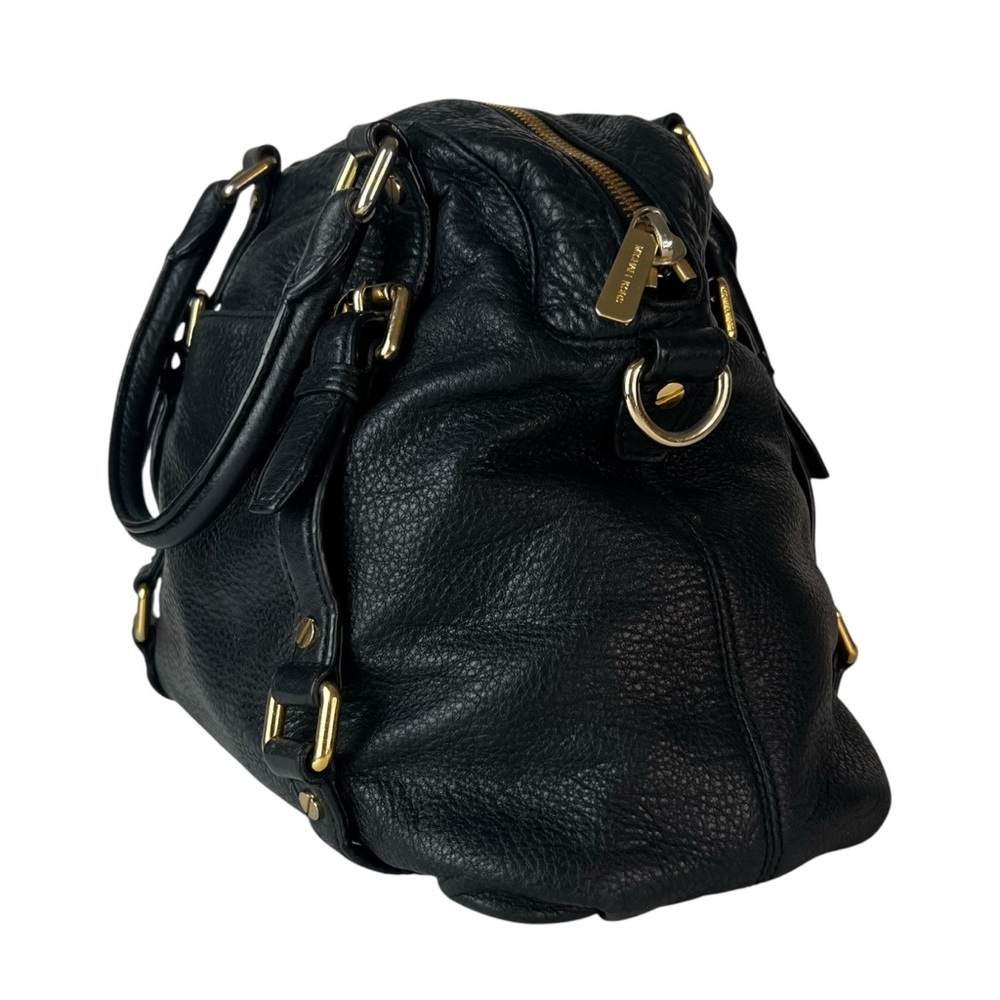 Michael Kors Black Pebbled Leather Satchel Tote Bag Gold Hardware Large Handbag - Picture 7 of 12
